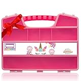 ASH BRAND Durable Figures Carrying CASE Storage Organizer | Fits Up to 50 Mini Toys Miniature Characters Or Tiny Bags & Baskets| Pink Toys Box with Compartments & Handle