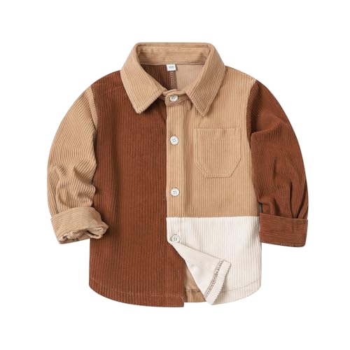 Toddler Boys Button Down Shirt Baby Long Sleeve Corduroy Color Block Kids Outfit Fall Winter Clothes