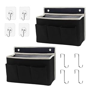 2-Pack Wall Hanging Organizer Bag/Hanging Baskets with Large Mesh Compartment & 3 Pockets，Over the Door Organizer Space Saving Storage for Bedroom,RV Camper, Closet (Black – 2 Pack)