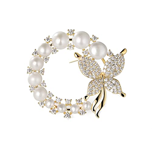Thousand Silver Wreath Brooch Natural Pearl Butterfly Scarf Buckle Pin Empty Holder Accessories Wedding Corsage, White Pearl (X2263-1-230) #TOP18