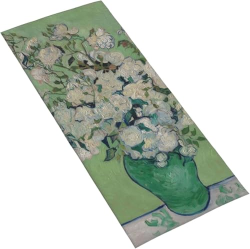 フェイスタオル ゴッホ バラの花瓶 1890 マイクロファイバー タオル 柔らか 肌に優しい 肌触りが良い ふわふわ 髪に優しい 通気 かわいい 抗菌防臭加工 瞬間吸水 速乾 耐久性 薄手 毛羽落ち少ない 業務用タオル