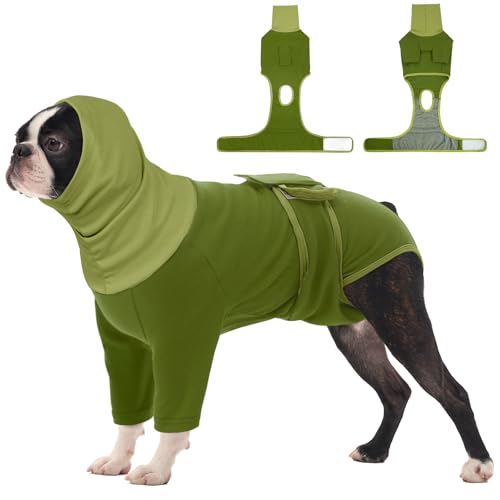 FUAMEY Recovery Suit for Dogs, Neck Wound Cover Onesie for Surgery Female Dog, Prevent Licking Surgical Suits for Male Dogs After Neutering, Cone Alternative After Surgery, Bichon Frise (Gre