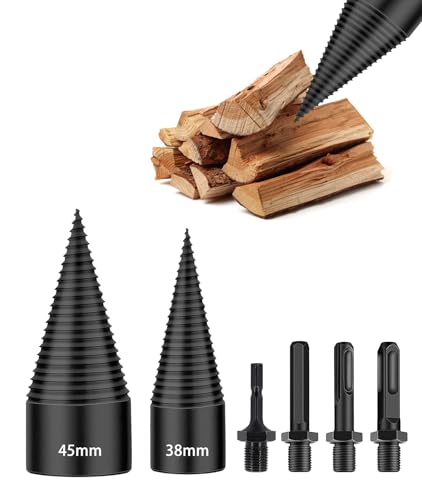 Firewood Log Splitter, Wood Log Splitter, 6 Pcs Wood Splitter Drill Bits, 38mm+45mm Easy Splitter Detachable Drill Bit Heavy Duty Electric Drills Screw Cone Driver Removable