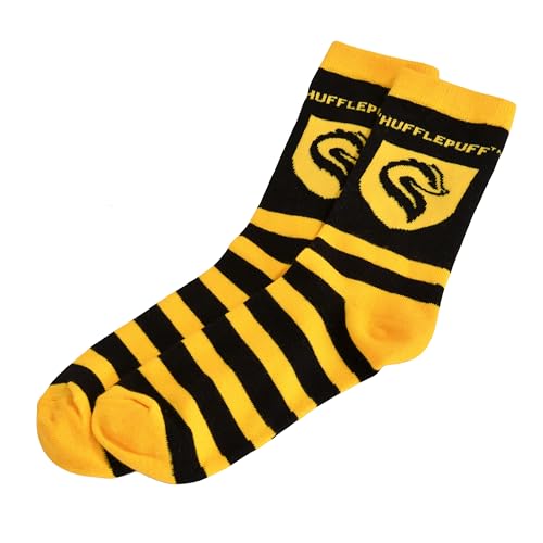 Elbenwald Harry Potter Socken Hufflepuff Wappen für Herren Damen Unisex Baumwolle Gelb-Schwarz - 40-43