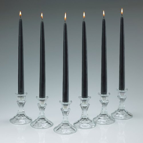 Light In The Dark Elegant Black Unscented Taper Candles 12 Inch Tall 3/4 Inch Thick Set of 12 Burn 10 Hours