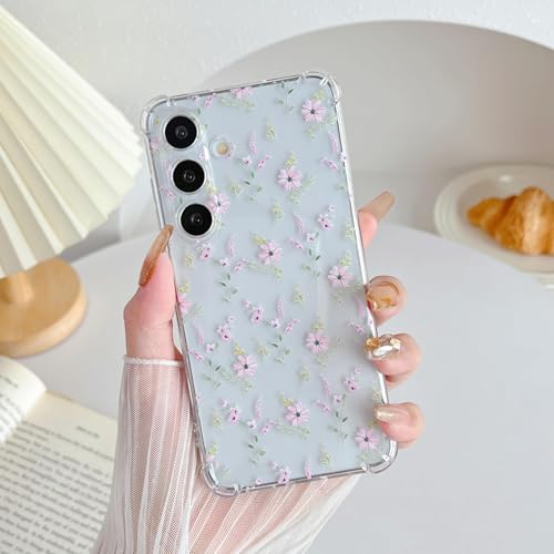 Coque Samsung S24 transparente motif floral mignon antichoc fine fleur rose TPU