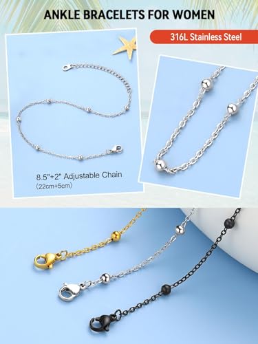 Image of FaithHeart Waterproof Ankle Bracelets for Women, 1 /2 /3Pcs Non Tarnish Stainless Steel Layered Anklet Set Paperclip Figaro Cuban Link Chain Dainty Summer Beach Jewelry Gift Adjustable Size