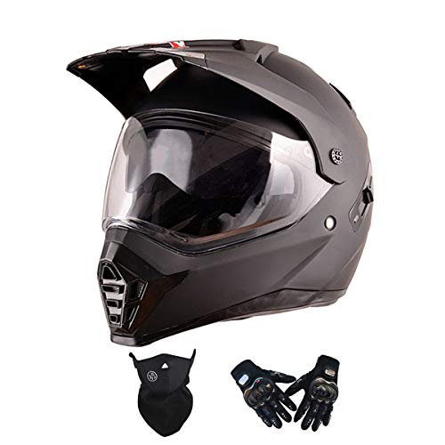 Casco Moto Cross Hombres Negro, Visera Doble, Casco de Motocross con Guantes Máscara, Casco Enduro Integral Motocicleta Adulto Casco MTB Descenso Bici Off Road Racing Quad Scooter,Matt Black,S