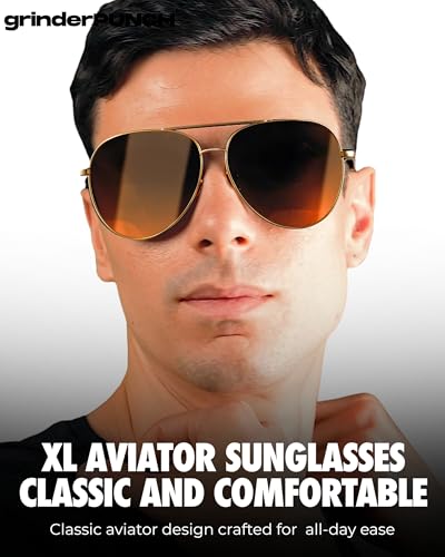 Image of grinderPUNCH Big XL Wide Frame Extra Large Polarized Aviator Sunglasses for Big Heads Men Oversized