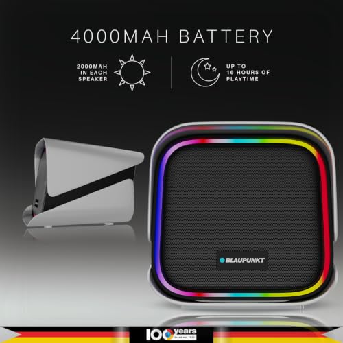 Image of Blaupunkt T.W.I.N.Z Bookshelf Bluetooth Speaker 30W RMS with TWS Stereo, RGB Lights, 4000mAh Battery, PC Speaker for Gaming & Entertainment, Wide Compatibility with Laptop, Mobile & Tablet (Grey)