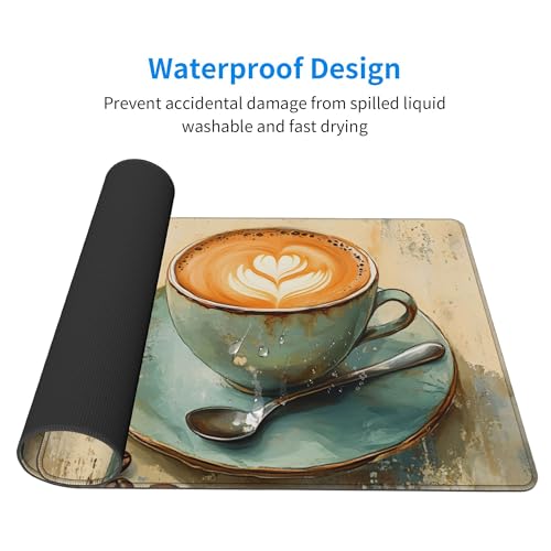 Image of Retro Rose Coffee Extended Gaming Mouse Pad, with Stitched Edges Large Mouse Pad Desk Protector, Rubber Base Mousepad Keyboard Mouses Mat for Work Game Office Home- 32 inch X 12 inch Inch,E843