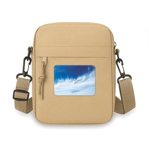 Sac à bandoulière pour téléphone motif nuages oiseaux bleu art déco finitions premium