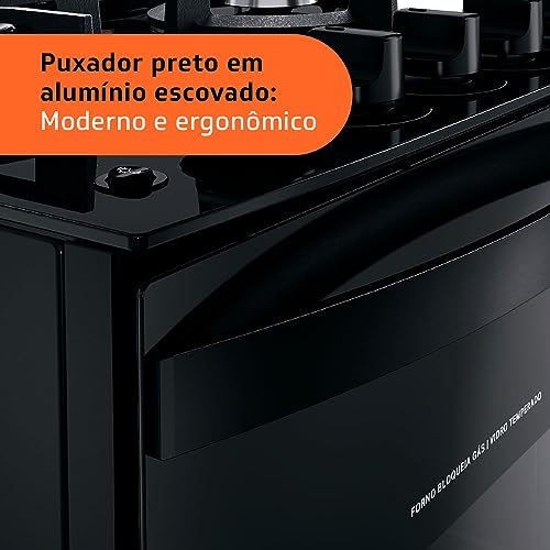 Fogão de Piso Brastemp 4 Bocas com mesa de vidro e grades duplas de ferro fundido Preto – BFO4VAE – Bivolt