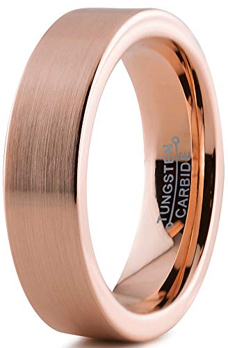 Tungsten Wedding Band Ring 6mm Men Women Comfort Fit 18k Rose Gold Flat Cut Brushed Size 4