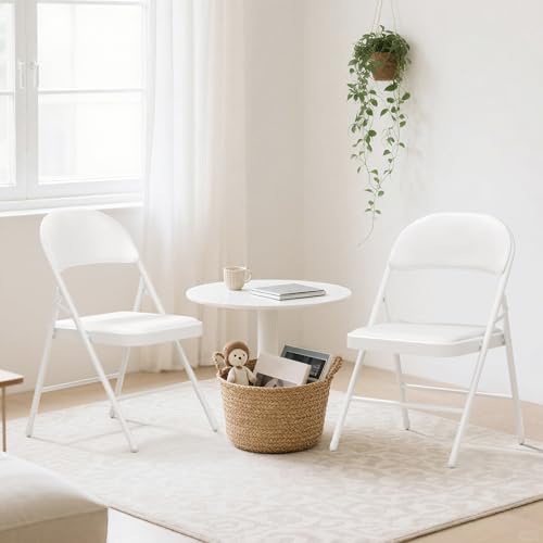 Image of 4 Pack White Folding Chairs with Padded Cushion and Metal Frame