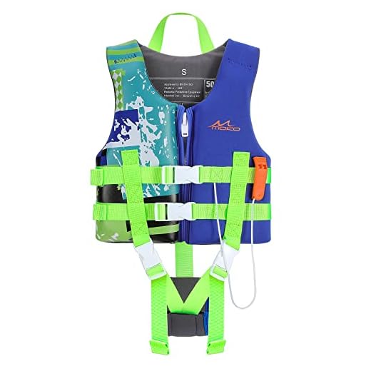 MoKo Chaleco de Natación para Niños 8-15 kg, Traje de Baño Flotante con Chaleco de Cierre de Seguridad Ajustable con Silbato para Natación Playa Piscina Aprendizaje de Natación, S, Azul Oscuro