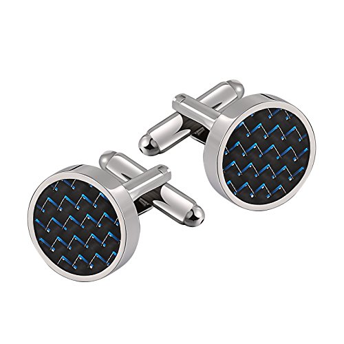 Aienid Cufflinks for Wedding, Cufflinks Studs Set Studs Set for Men Tuxedo Shirts Black Blue Cuff Links - Thumbnail 5