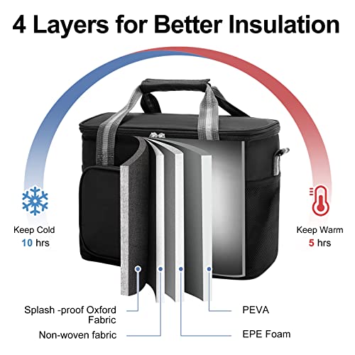 Woomada Large Insulated Lunch Bag For Women/Men, 24-Can (15L)  Reusable Lunch Box For Work, Front Zipper Pocket Lunch Tote Bag, Leakproof Lunch Cooler Bag With Adjustable Shoulder Strap(Black) #TOP2