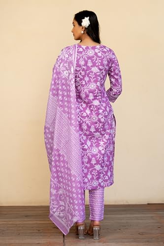 Image of MIRCHI FASHION Pure Cotton Floral Kurta Set for Women with Dupatta & Pant | 3 Piece Straight Fit Ethnic Outfit | Breathable Summer Salwar Suit
