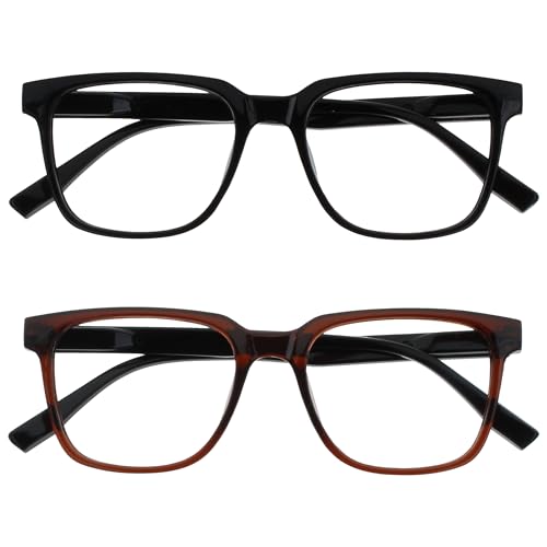OPULIZE LEO Gafas de Lectura - Pack de 2 - Montura Rectangular Grande - Negro, Marrón - Hombre Mujer - Bisagras de Muelle - RR55-12 - +1.50