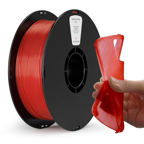 kexcelled High Speed TPU Filament 1.75mm,Transparent Red TPU 95A HF Flexible Soft 3D Printer Filament,1 kg Spool (2.2lbs), Excellent Elasticity,Fit Most 3D FDM Printers, Translucent Red