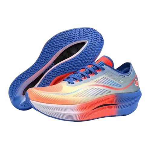 New Full Palm Carbon Plate Running Shoes Lightweight Breathable Cushioning Racing Training Shoes Fashionable Sports Shoes for Men and Women (11,Men&Blue red)