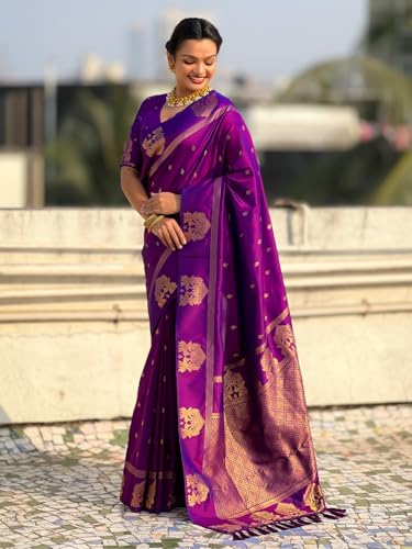 Image of SGF11 Women's Kanjivaram Pure Soft Silk Saree With Unstitched Blouse Piece