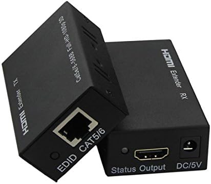 HDGENIUS 60m/200 feet HDMI Extender repeater over LAN RJ45 CAT5 CAT6 HDMI Transmitter and Receiver IR supports 3D&full HD1080p with 5V 2A power