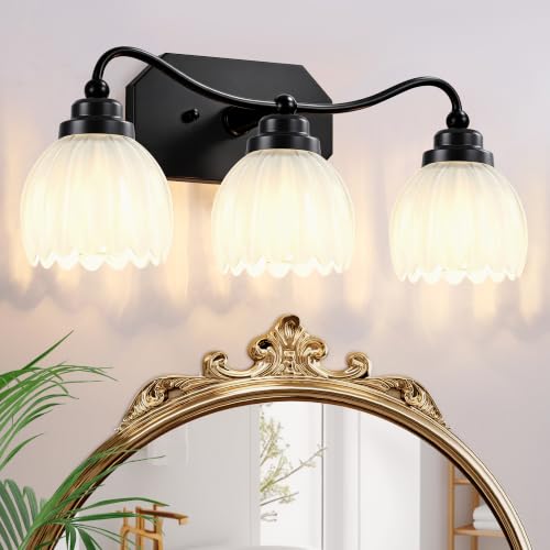 Image of Vintage 3 Light Vanity Lights,Black Matte Antique Finish