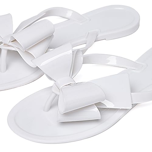 Image of Mtzyoa Women Flip-Flops Flat Sandals Jelly Bow Beach Flat Rivets Rain Cute Dressy Summer Sandals