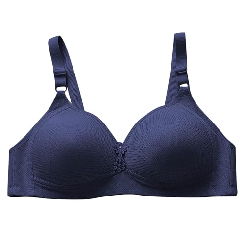 Womens Everyday Bras,Ladies Full Coverage Non Wired Push Up Comfort Bra High Impact Full Support T Shirt Minimiser Bra Wireless Seamless Plunge Printed Ladies Balcony Balconette Bra Dark Blue