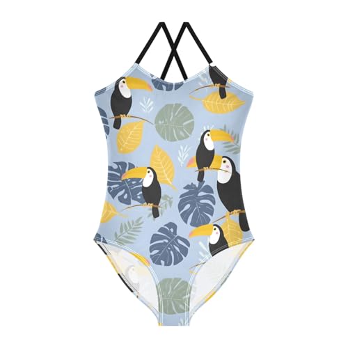 Girls Swimsuit Toucan Leaf Pattern One Piece Swimwear - Main Image