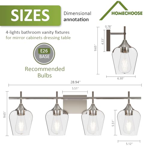 Image of Vanity Bathroom Light, 4-Light Bathroom Light Fixtures Over Mirror, Silver Vanity Lights for Bathroom with Clear Glass, Modern Wall Lamp for Cabinet Hallway, Bedroom