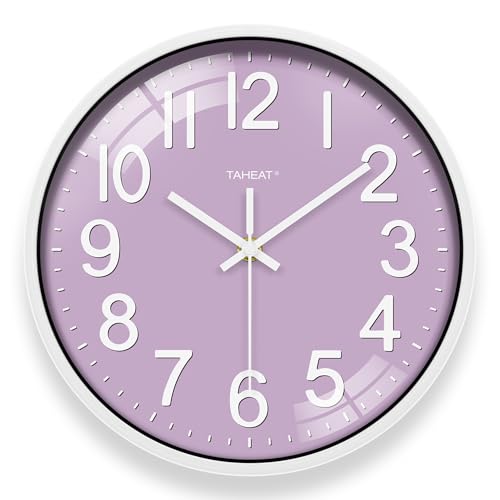 TAHEAT 30cm Moderne Wanduhr, batteriebetriebene geräuscharme Uhren, lila dekorative für Büro, Schule, Küche, Schlafzimmer, Badezimmer, Wohnzimmer