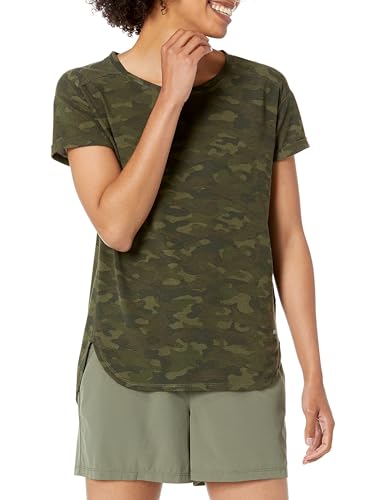 Amazon Essentials T-shirt Studio léger à col rond, coupe décontractée (grandes tailles disponibles) Femme, Vert Olive Camouflage, L