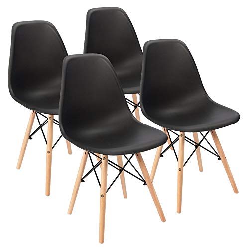 Furmax Modern Style Dining Chair Mid Century Modern DSW Chair, Shell Lounge Plastic Chair for Kitchen, Dining, Bedroom, Living Room Side Chairs Set of 4 (Black)