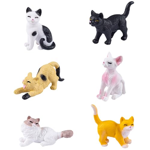 HYZSHL 6 figuras de gato, gato realista, decoración de gatos, miniatura, juguetes para juegos creativos, decoración de habitación infantil, decoración de fiestas, regalo de cumpleaños