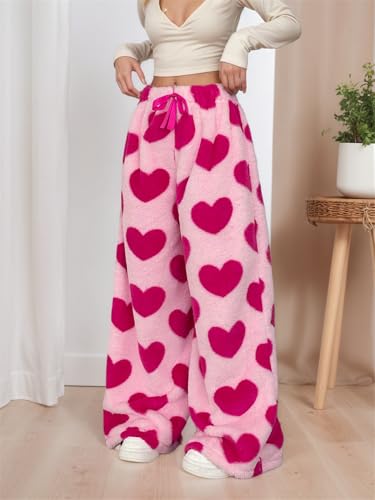Image of VCM Leopard Print Pants Y2k High Waisted Baggy Trousers Drawstring Fluffy Cheetah Fuzzy Pajama Sleepwear