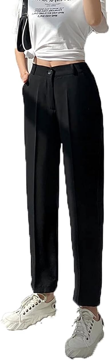 Amazon.com: CUWARM Las mujeres desgaste de oficina pantalones rectos flojos  vintage cintura alta cremallera Fly traje pantalones, Negro, S : Ropa,  Zapatos y Joyería
