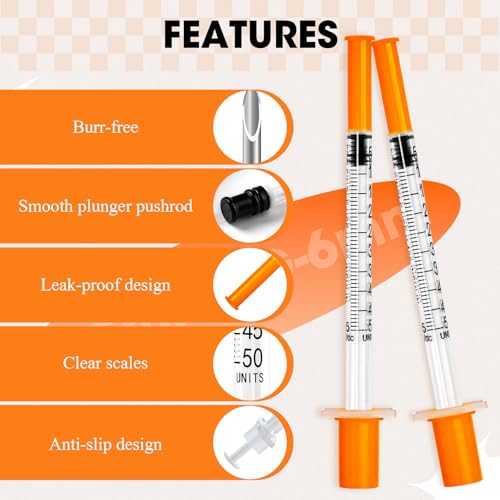Image of 0.5ml Syringe with Cap, 31G 1 /4 inch 6mm 1 /2cc Syringes, Disposable Individual Package, Pack of 100