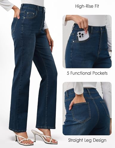 AMPOSH Women’s High-Rise Straight Leg Jeans - Comfortable Stretch Denim Classic Fit Casual & Work Pants2