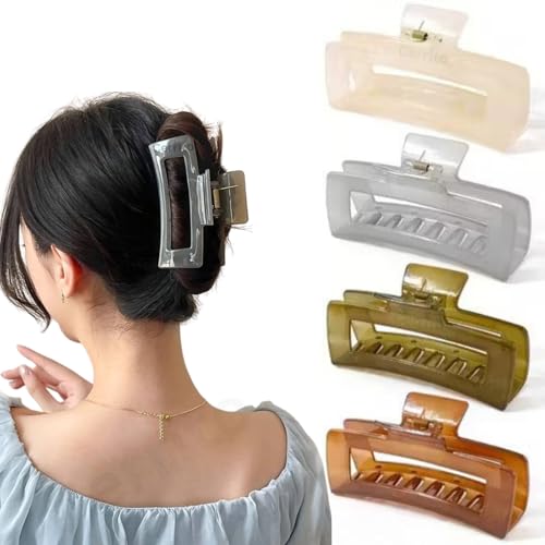 Image of Cerrito 4 Pcs Big Hair Claw Clips, Large Rectangle Clutchers for Hair, Strong Hold Nonslip Jelly Clip Hair Accessories for Women & Girls with Thick, Thin, Curly, Straight, Multicolor