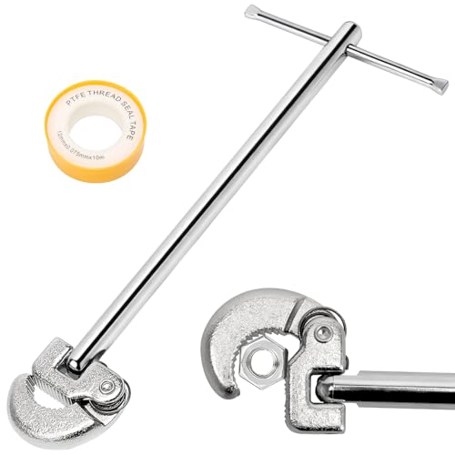 FL HUA Adjustable Basin Wrench 8-28mm Multifunctional Sink Wrench with PTFE Tape Heavy Duty Sink Tap Spanner for Tight Space Fixing Back and Union Nuts