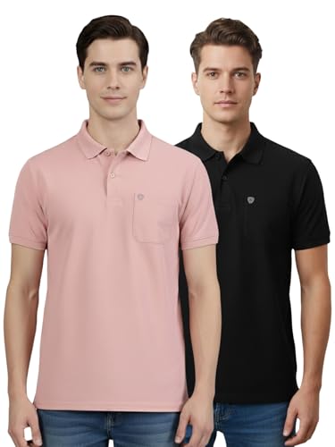 Image of Lux Cozi Men's Cotton Blend Polo T-Shirt with Chest Pocket | Collar T-Shirts for Men | Half Sleeves | Plain - Regular Fit (Pack of 2)