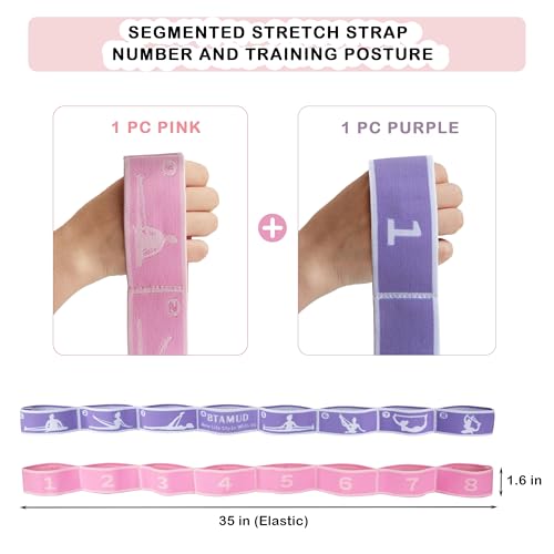 2 Pcs Kids Stretch Bands Dance Stretching Straps for Children Gymnastics Equipment Dance Training Elastic Band for Kids Multi-Loop Numbered Stretch Band for Ballet Cheerleading-8 Loops - Image 3