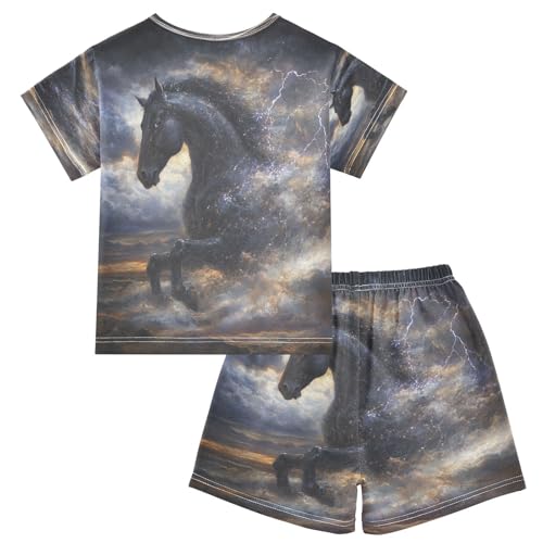 ALAZA Dark Horse Cloud Pajamas Set Short Sleeve Cotton Sleepwear Summer Pjs 2 Piece 5-14Y2