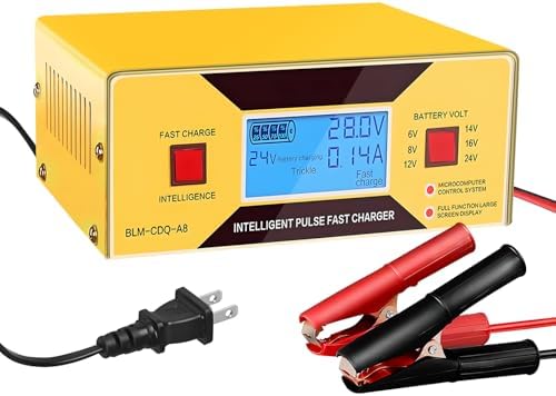 Car Battery Charger Automatic, 6/8/12/14/16/24V Adjustable Voltage Battery Charger 0-10A, Battery Maintainer, Smart Trickle Charger for Golf Cart, Car,Automotive,Motorcycle,Lawn Mower,Marine,Boat,ATV