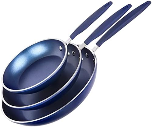 Granitestone 3 Pc Non Stick Frying Pans Set, Nonstick Frying Pans Nonstick 8/10 / 12 Inch Pan Skillets for Cooking with Stay Cool Handles, Induction Cookware, Dishwasher/Oven Safe, Non Toxic - Blue