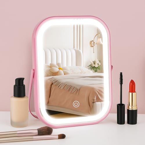 Lighted Vanity Mirror, Rechargeable Travel Makeup Mirror with Lights, 8''x6'' Desk Mirror with Lights,Make up Mirror with Lighting for Makeup Desk & Dressing Room
