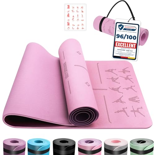 OUTDOUSE Esterilla Yoga,Esterilla Fitness Antideslizante,TPE Colchoneta Gimnasia, para Pilates,Deporte,Gimnasia,Estiramientos, Esterilla Deporte con bandolera 183x61cm